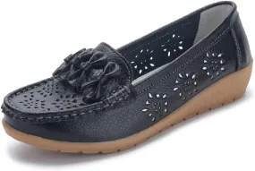WERWAES Casual Leather Loafers for Womens Hot Classic Fashion Bow-Knot Slip on Ladies Flats Loafers Office Walking Outdoor Penny Loafers Moccasins Boat Shoes