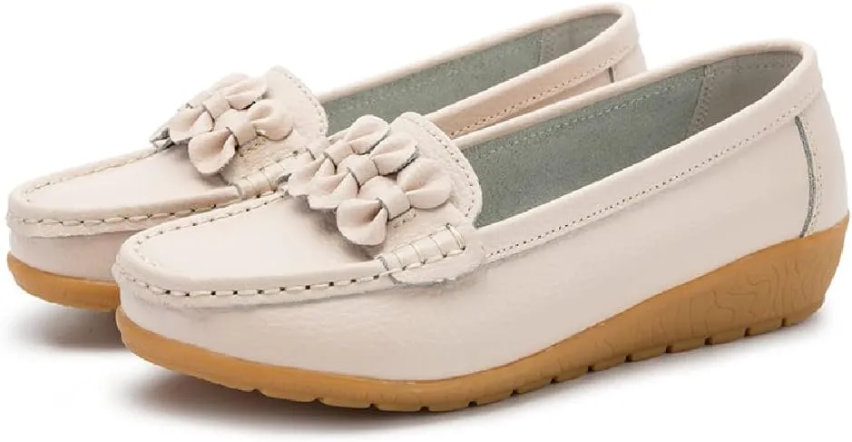 WERWAES Casual Leather Loafers for Womens Hot Classic Fashion Bow-Knot Slip on Ladies Flats Loafers Office Walking Outdoor Penny Loafers Moccasins Boat Shoes