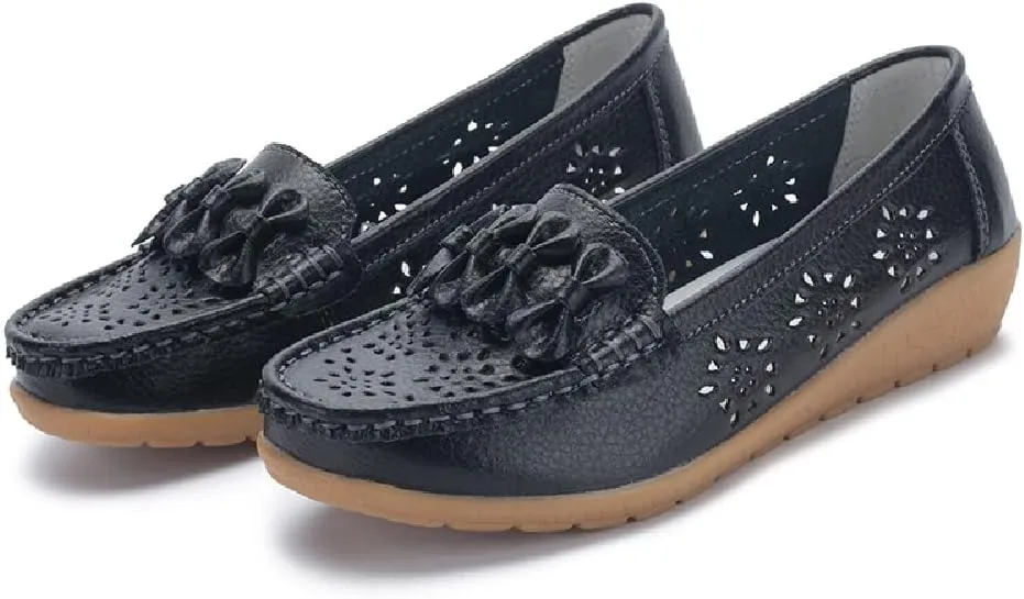 WERWAES Casual Leather Loafers for Womens Hot Classic Fashion Bow-Knot Slip on Ladies Flats Loafers Office Walking Outdoor Penny Loafers Moccasins Boat Shoes