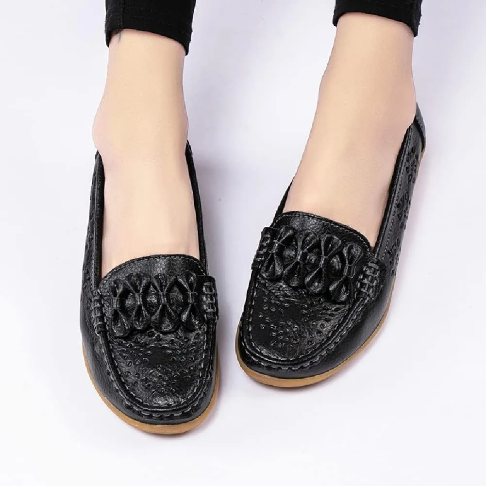 WERWAES Casual Leather Loafers for Womens Hot Classic Fashion Bow-Knot Slip on Ladies Flats Loafers Office Walking Outdoor Penny Loafers Moccasins Boat Shoes