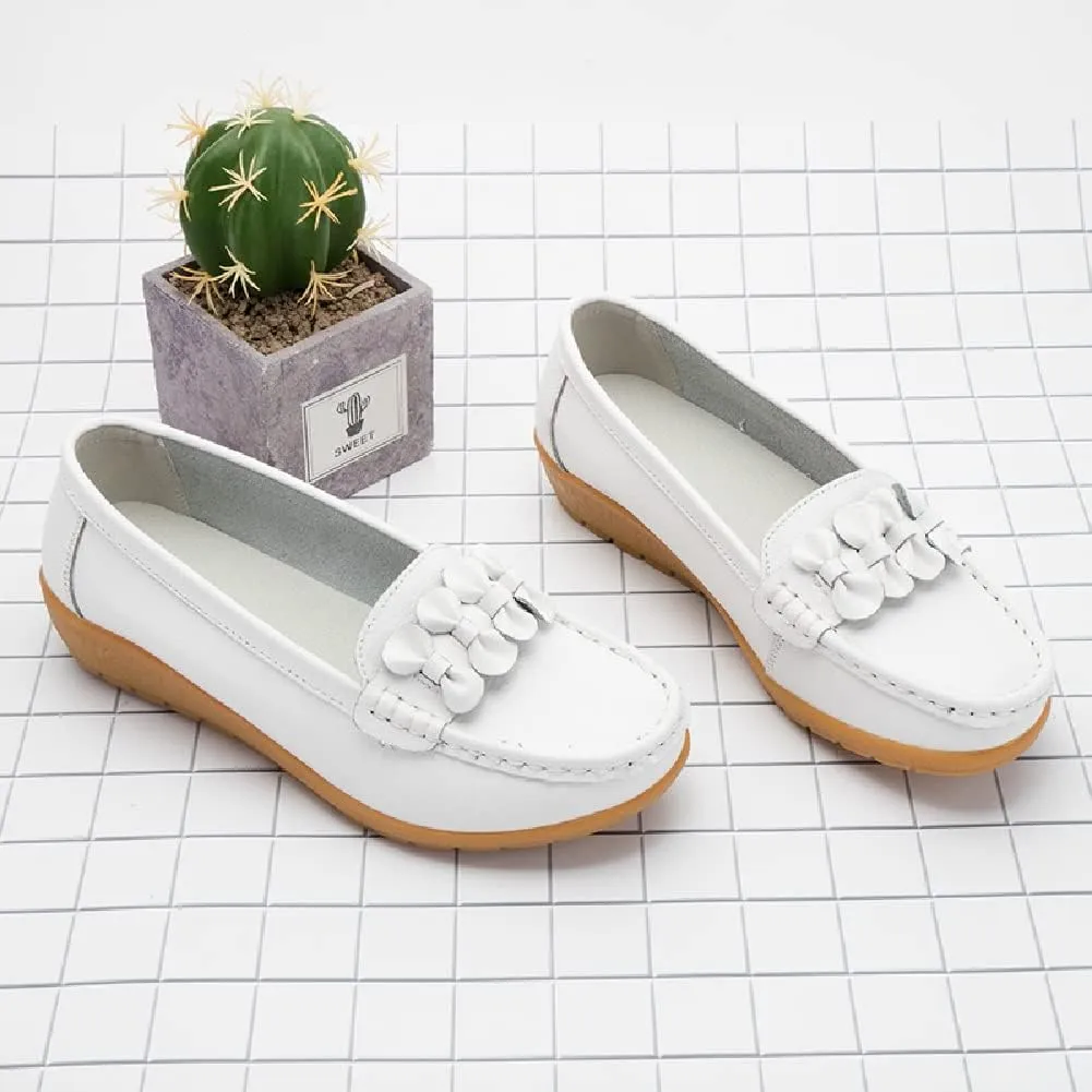 WERWAES Casual Leather Loafers for Womens Hot Classic Fashion Bow-Knot Slip on Ladies Flats Loafers Office Walking Outdoor Penny Loafers Moccasins Boat Shoes