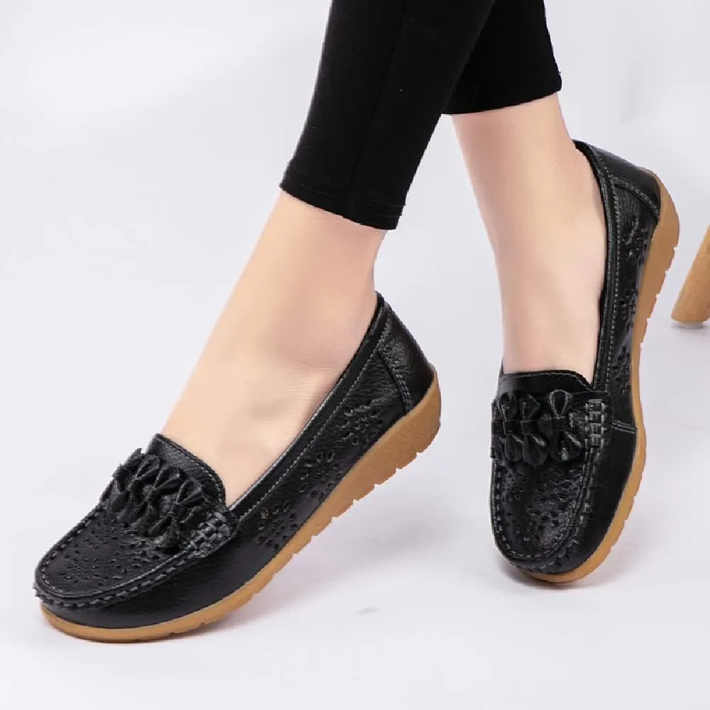 WERWAES Casual Leather Loafers for Womens Hot Classic Fashion Bow-Knot Slip on Ladies Flats Loafers Office Walking Outdoor Penny Loafers Moccasins Boat Shoes