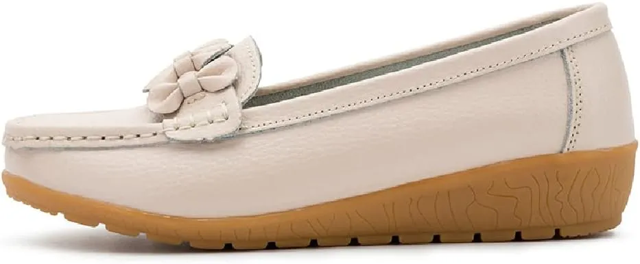 WERWAES Casual Leather Loafers for Womens Hot Classic Fashion Bow-Knot Slip on Ladies Flats Loafers Office Walking Outdoor Penny Loafers Moccasins Boat Shoes