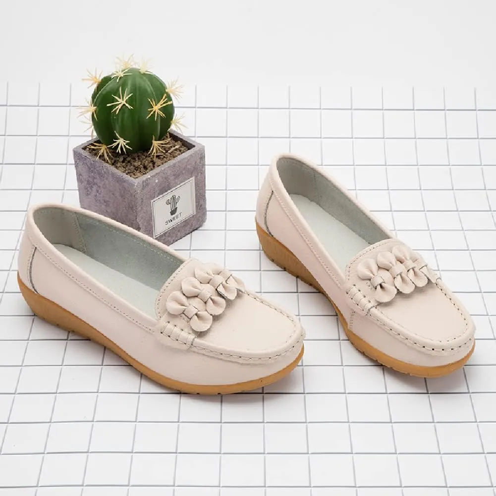 WERWAES Casual Leather Loafers for Womens Hot Classic Fashion Bow-Knot Slip on Ladies Flats Loafers Office Walking Outdoor Penny Loafers Moccasins Boat Shoes