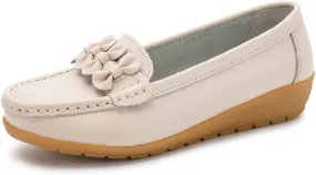 WERWAES Casual Leather Loafers for Womens Hot Classic Fashion Bow-Knot Slip on Ladies Flats Loafers Office Walking Outdoor Penny Loafers Moccasins Boat Shoes