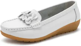 WERWAES Casual Leather Loafers for Womens Hot Classic Fashion Bow-Knot Slip on Ladies Flats Loafers Office Walking Outdoor Penny Loafers Moccasins Boat Shoes