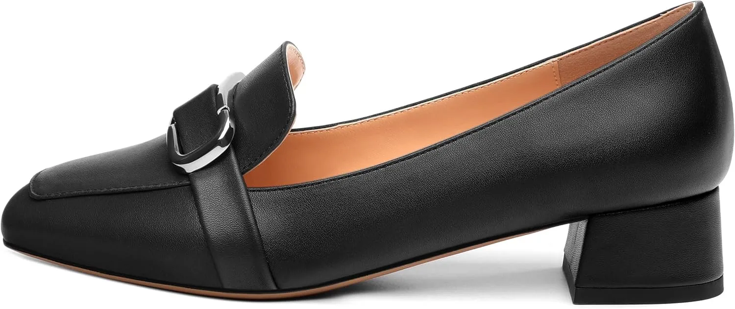 Women's Block Heel Loafers, Square Closed Toe Chunky Heel Pumps, Elegant Comfortable Casual Office Dress Shoes