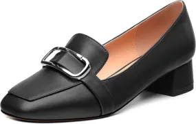 Women's Block Heel Loafers, Square Closed Toe Chunky Heel Pumps, Elegant Comfortable Casual Office Dress Shoes