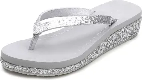 Women's Fashionable Thick Bottom Glittering Sequin Flip Flops Summer Beach Comfortable Arch Supported Flip Flops