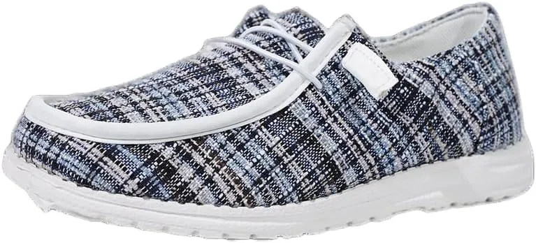 Women's Lace up Canvas Loafers Wide Width Slip-On Shoes Lightweight Boat Shoes with Arch Support, Comfortable Walking Shoes