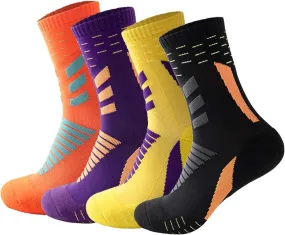 YQHMT Basketball Socks Outdoor Athletic Crew Socks Thick Compression Sports Socks for Men & Women 4 Pack
