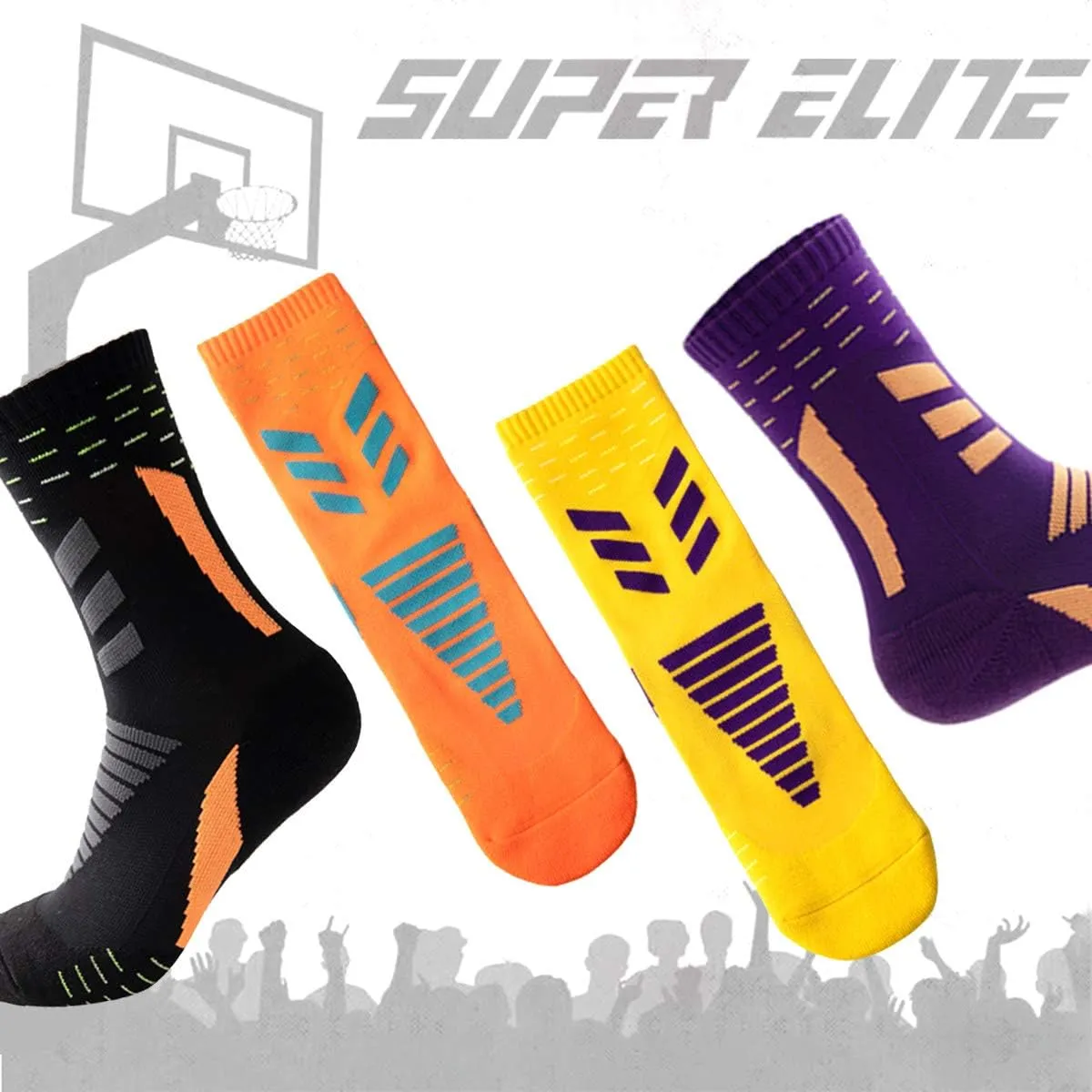 YQHMT Basketball Socks Outdoor Athletic Crew Socks Thick Compression Sports Socks for Men & Women 4 Pack
