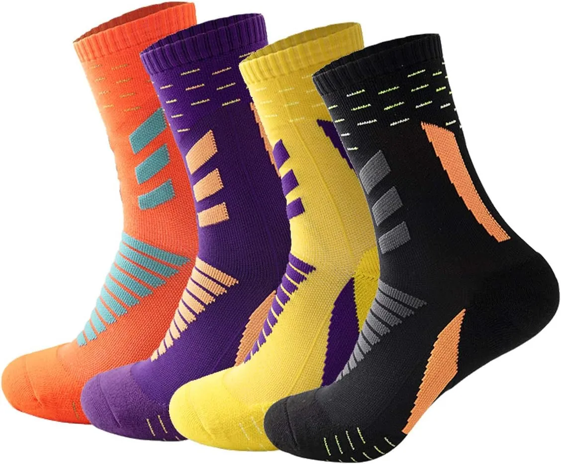 YQHMT Basketball Socks Outdoor Athletic Crew Socks Thick Compression Sports Socks for Men & Women 4 Pack